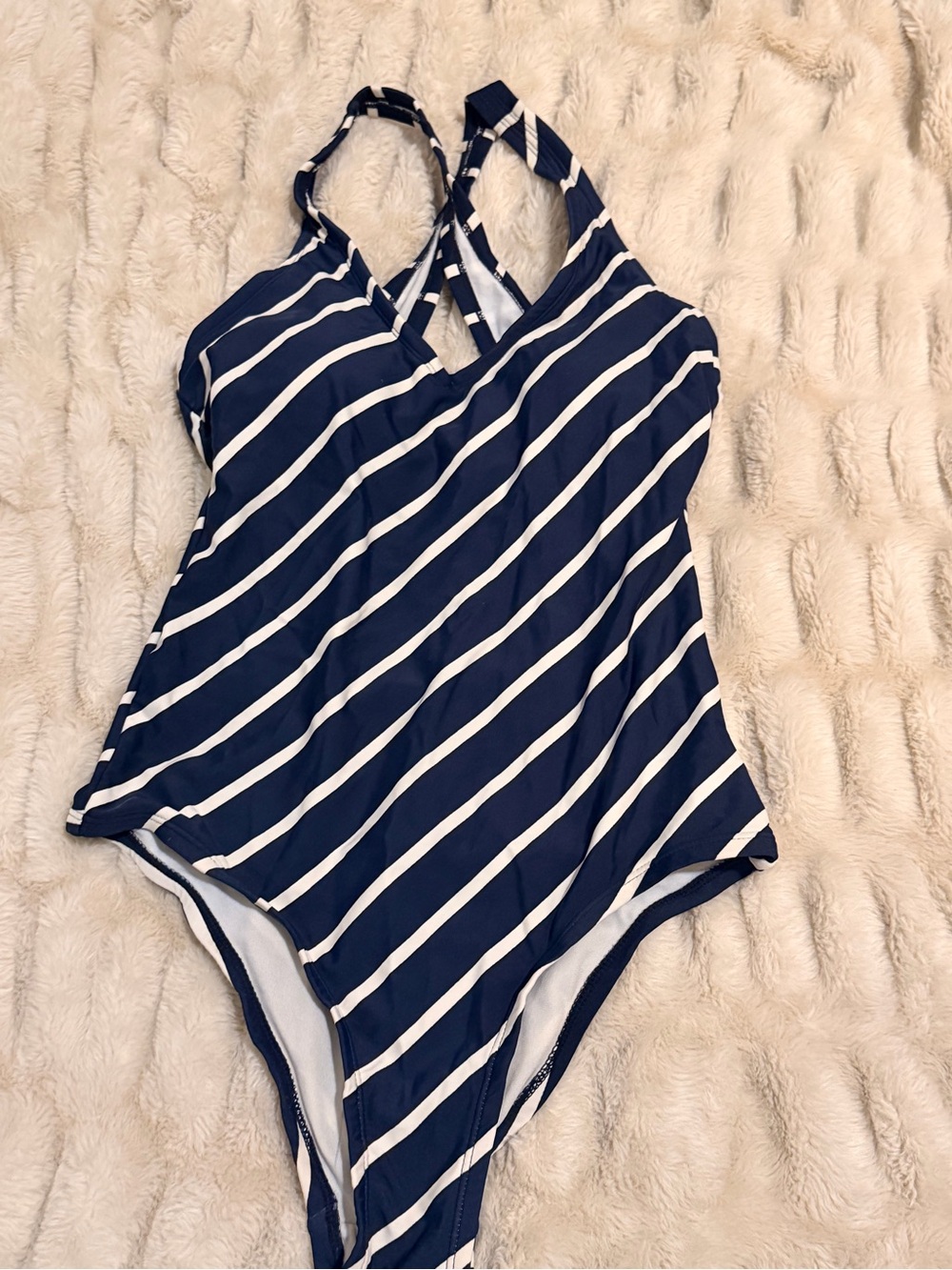 Kona Sol Navy and White Striped One-Piece Swimsuit